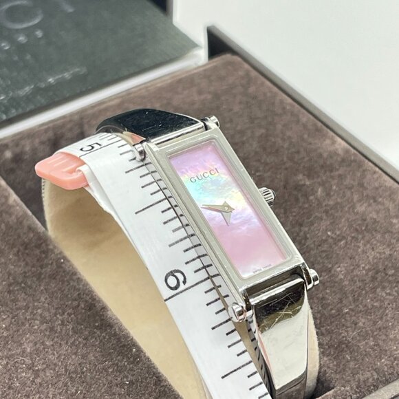 Gucci Pink Mother of Pearl Horsebit Silver Watch in original Box w/ Cards - Picture 11 of 11